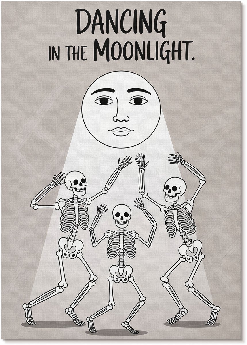 Tulup Polycanvas Poster - Dansen In Het Maanlicht, Illustratie - A4 - Beige Design - Rechthoek - Kunstposter - Woonkamer, Slaapkamer, Kantoor - Humoristisch