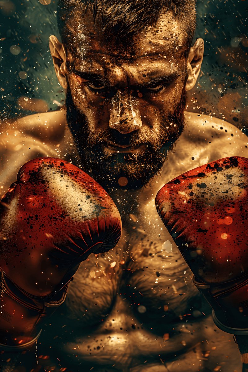 Gouden Bokser Poster - Sport - Atletische Kunst - Inspirerend - Krachtige Afbeelding - Motiverend - posters - formaat 70x100cm - Wanddecoratie - L2313MT