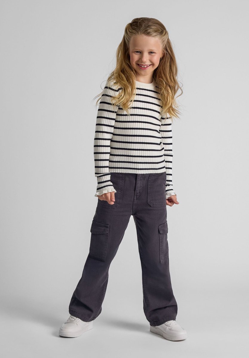 Minoti cargobroek meisjes wide leg 100% katoen - grijs