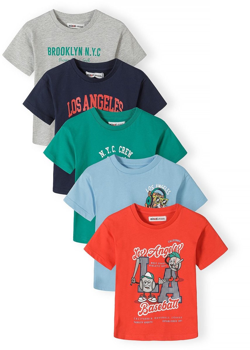 Minoti t-shirt jongens 5-pack urban graphic katoen - grijs