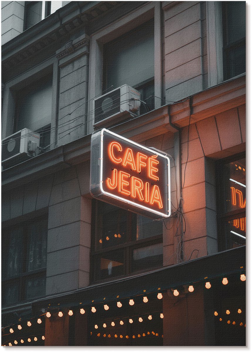 Tulup Polycanvas Poster - Neon Café, Fotografie - A4 - Oranje Illustratie - Rechthoek - Kunstposter - Woonkamer, Slaapkamer, Kantoor - Modern