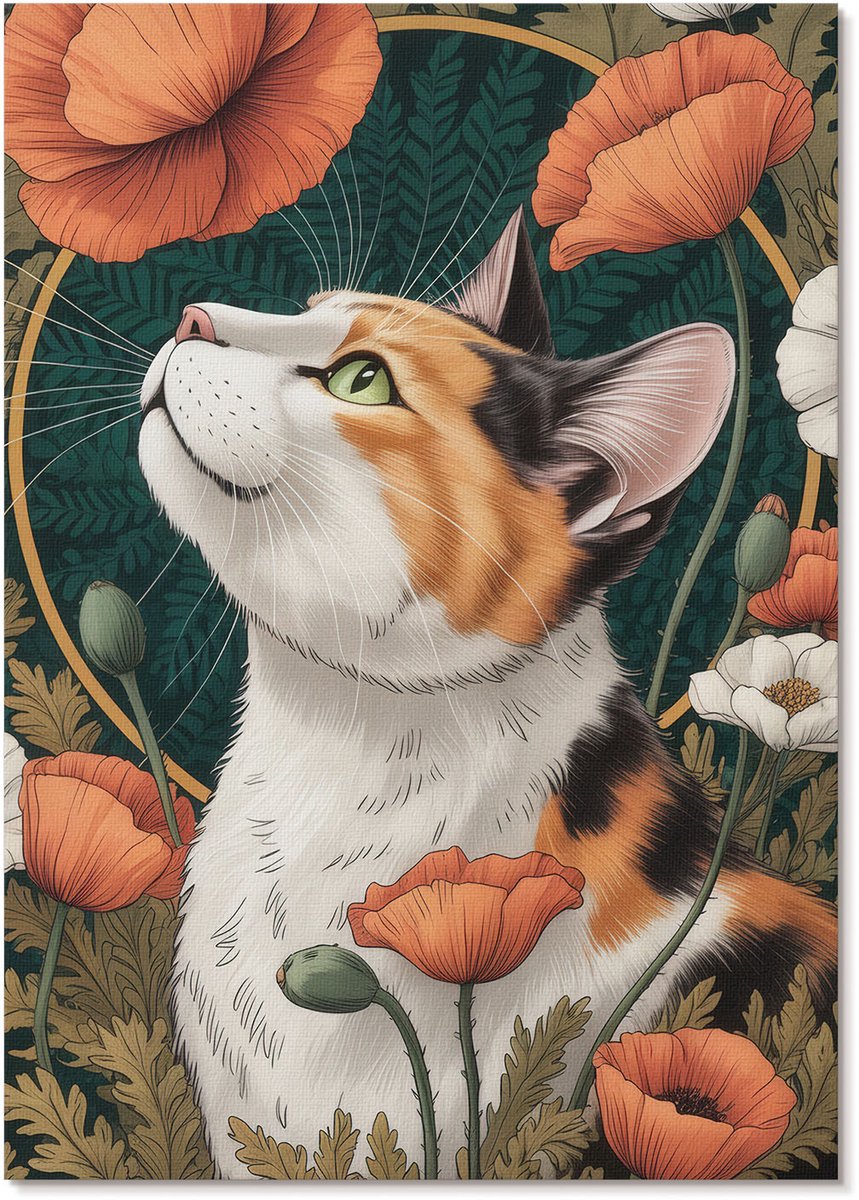 Tulup Polycanvas Poster - Kattenmagie, Illustratie - A4 - Oranje Kunst - Rechthoek - Muurdecoratie - Woonkamer, Slaapkamer, Kantoor - Artistiek