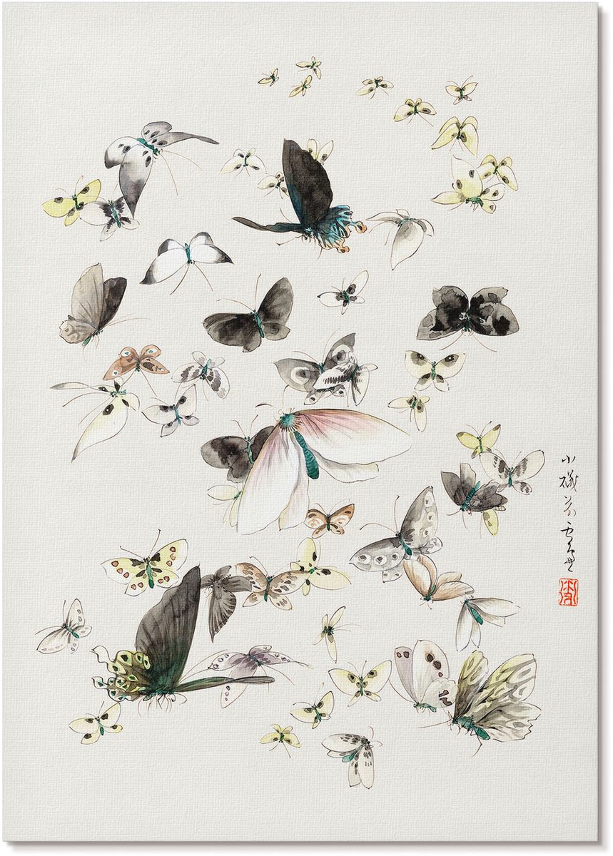 Tulup Polycanvas Poster - Vlinders En Motten, Waterverf - A4 - Wit Wanddecoratie - Rechthoek - Decoratieve poster - Woonkamer, Slaapkamer, Kantoor - Japanse