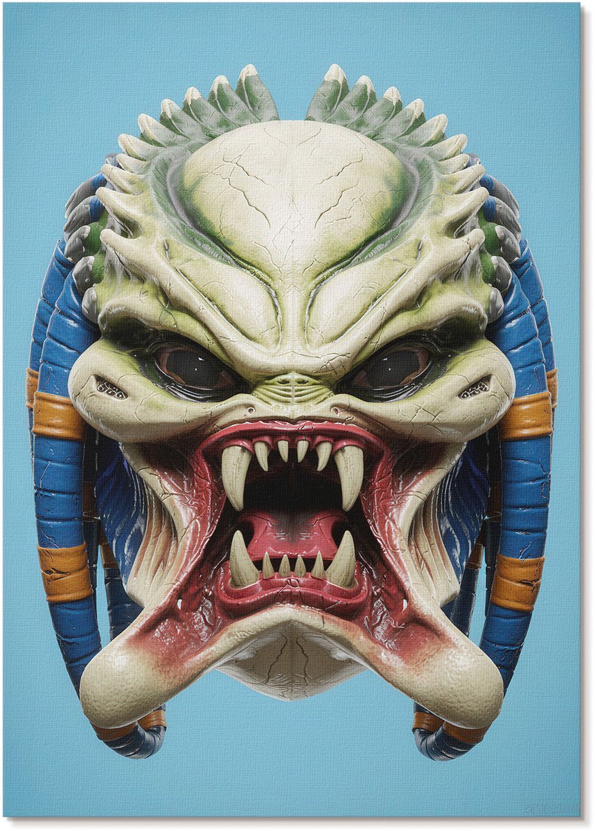 Tulup Polycanvas Poster - Alienmasker, Illustratie - A4 - Groen Wanddecoratie - Rechthoek - Decoratieve poster - Woonkamer, Slaapkamer, Kantoor - Popcultuur