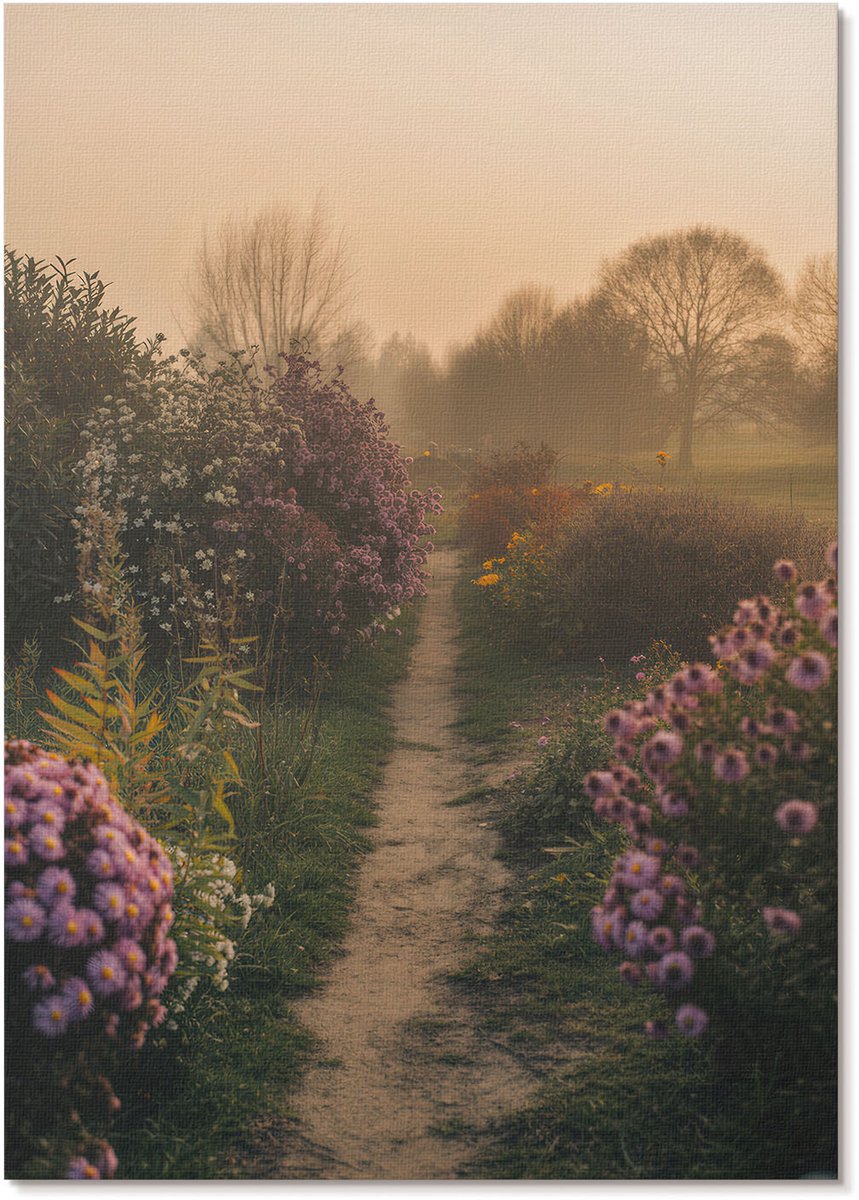 Tulup Polycanvas Poster - Roze Dahlia, Roze - A4 - Groen Motief - Rechthoek - Kunstposter - Slaapkamer - Klassiek
