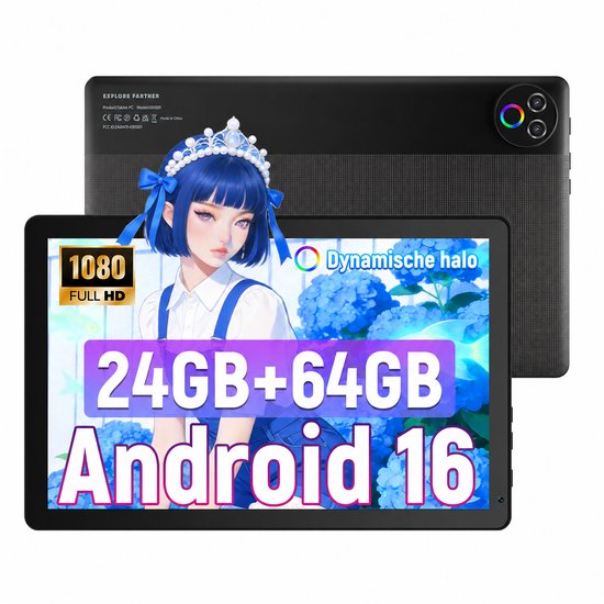 Hotlight Tablets- Android 16 Tablet - 10.1 inch - 24(3+21)GB RAM/64GB ROM– 6000mAh - Zwart