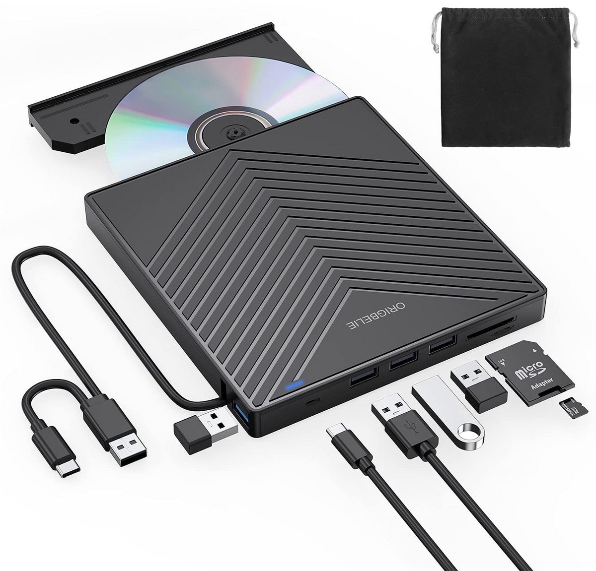 Casalora Externe DVD-brander CD/DVD-station Extern - 8-in-1 Multifunctioneel Station - Met USB 3.0 Hub & Kaartlezer - USB 3.0 & Type-C - Hoge Snelheid 8x DVD 24x CD - Plug & Play - Geschikt voor Laptop zonder ingebouwde Drive