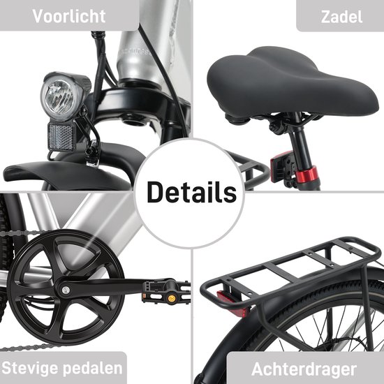 Bekup V2 Elektrische stadsfiets - 26 inch frame met hoge instap - 36V 14,5Ah accu met lange actieradius - 250W achterwielmotor - 45Nm koppel - Shimano 7 versnellingen - Voor- en achter schijfremmen - LCD-display - Zilverwit — afbeelding 3