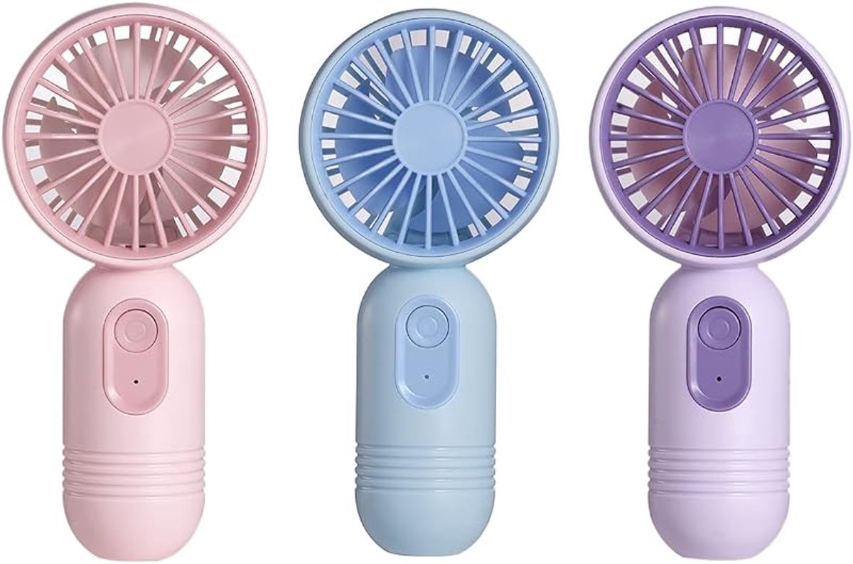 Set van 3 mini-zakventilatoren - Handventilator, draagbaar, 3 snelheden voor kinderen en volwassenen - voor buiten, kantoor en op reis