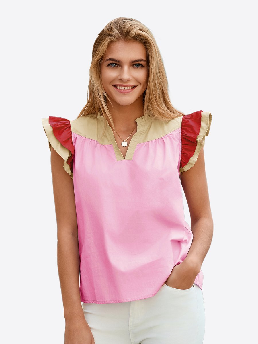 Imily Bela Dames Blouse met Contrasterende Volantmouwen