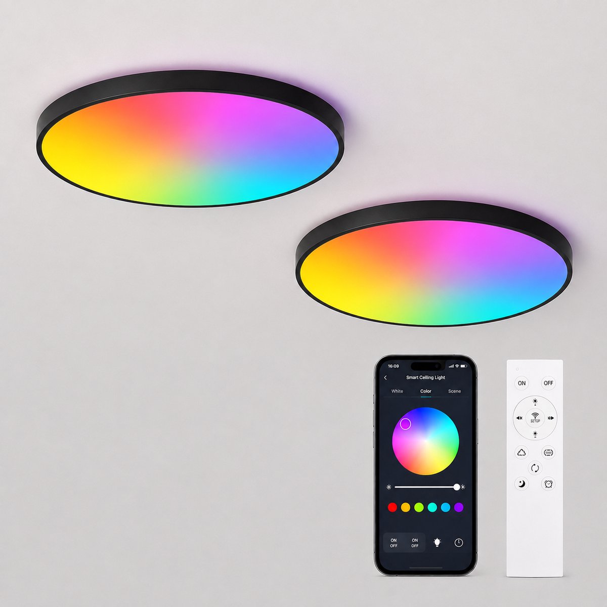 Lovhaus Set van 2 LED Plafondlampen Ø30 cm – 24W – Dimbaar – Kleurtemperatuur Instelbaar – App & Afstandsbediening