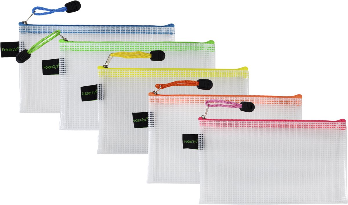 Foldersys transparant etui 110 x 220 mm met ritssluiting assorti 10 stuks - FS-40678-94
