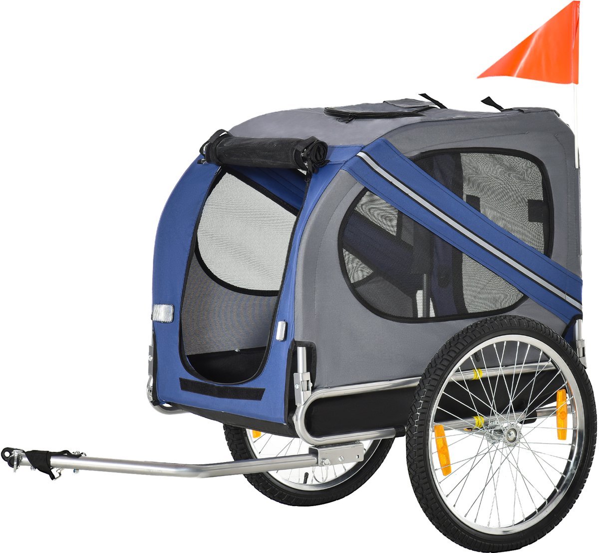 PawHut Fietsaanhanger voor Huisdieren - Staal - 130x73x90cm - Blauw en Zwart