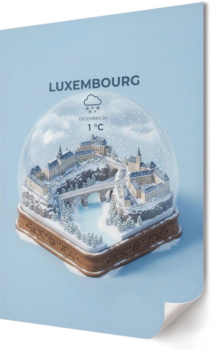 Coloray Polycanvas Poster - Luxemburgse Sneeuwbol, Illustratie - 420 x 594 - Blauw Wandposter - Rechthoek - Wandkunst - Woonkamer, Slaapkamer, Kantoor - Modern