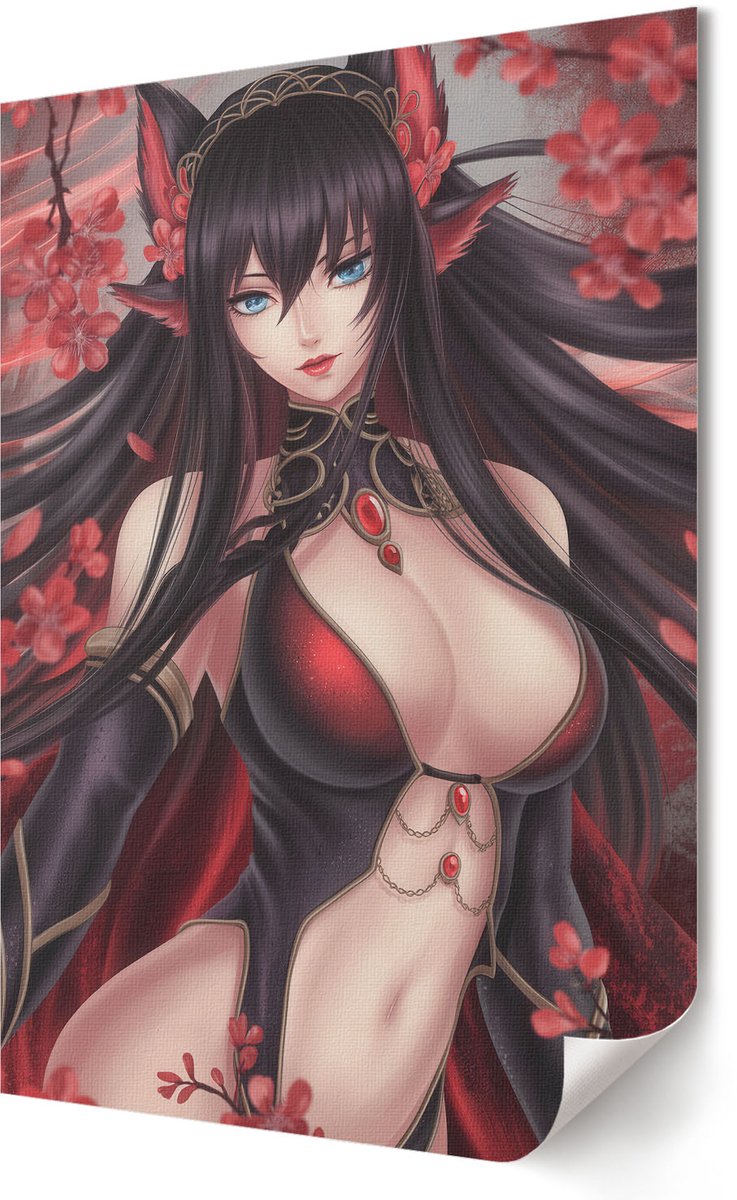 Coloray Polycanvas Poster - Anime Vrouw, Illustratie - 420 x 594 - Rood Wandposter - Rechthoek - Decoratieve poster - Woonkamer, Slaapkamer, Kantoor - Anime/manga