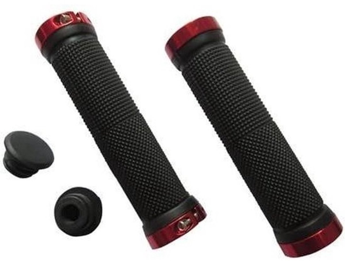Dubbele Lock Stuurgrepen - Fiets Handvatten - Veilig Fietsen - Hoge Kwaliteit Grip - 130 mm lengte - Rood