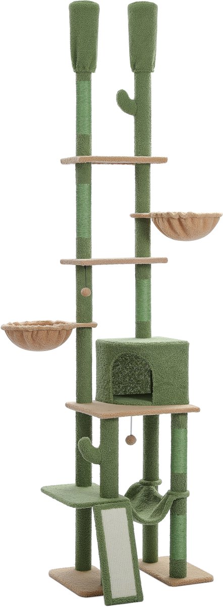 Bol.com Kattenu DoubleTower - Hoge Krabpaal Plafond - Krabpaal Tot Plafond - Katten Krabpaal Voor Katten - Groen aanbieding