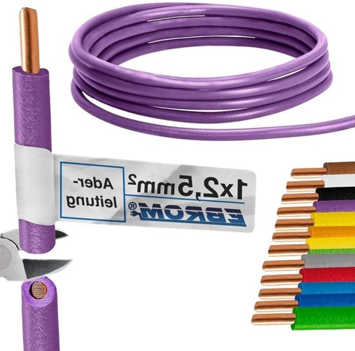 Enkele Ader Stijf - PVC Kabel - Interne Bedrading - Volledig Koper 999% OFC - 25 mm² - Violet