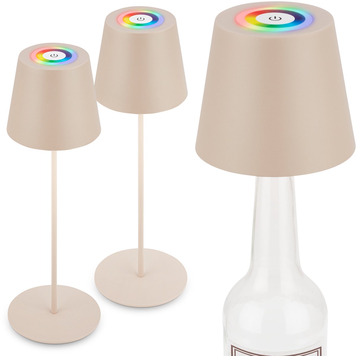 BRILONER Calida - Set van 2 Tafellampen oplaadbaar - dimbaar - voor binnen en buiten - 3 in 1 - RGBW - IP44 - snoerloze - in hoogte verstelbaar - 36cm – beige kleur