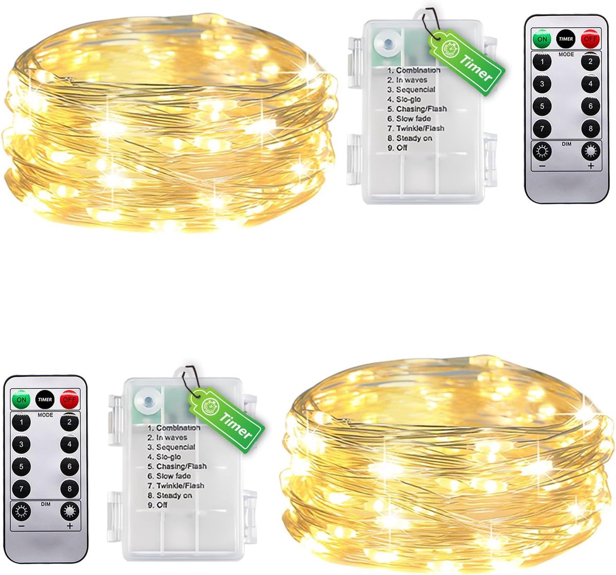 Lichtsnoer 5m - 50 LED - Op Batterijen - Afstandsbediening - Warmwit - Halloween