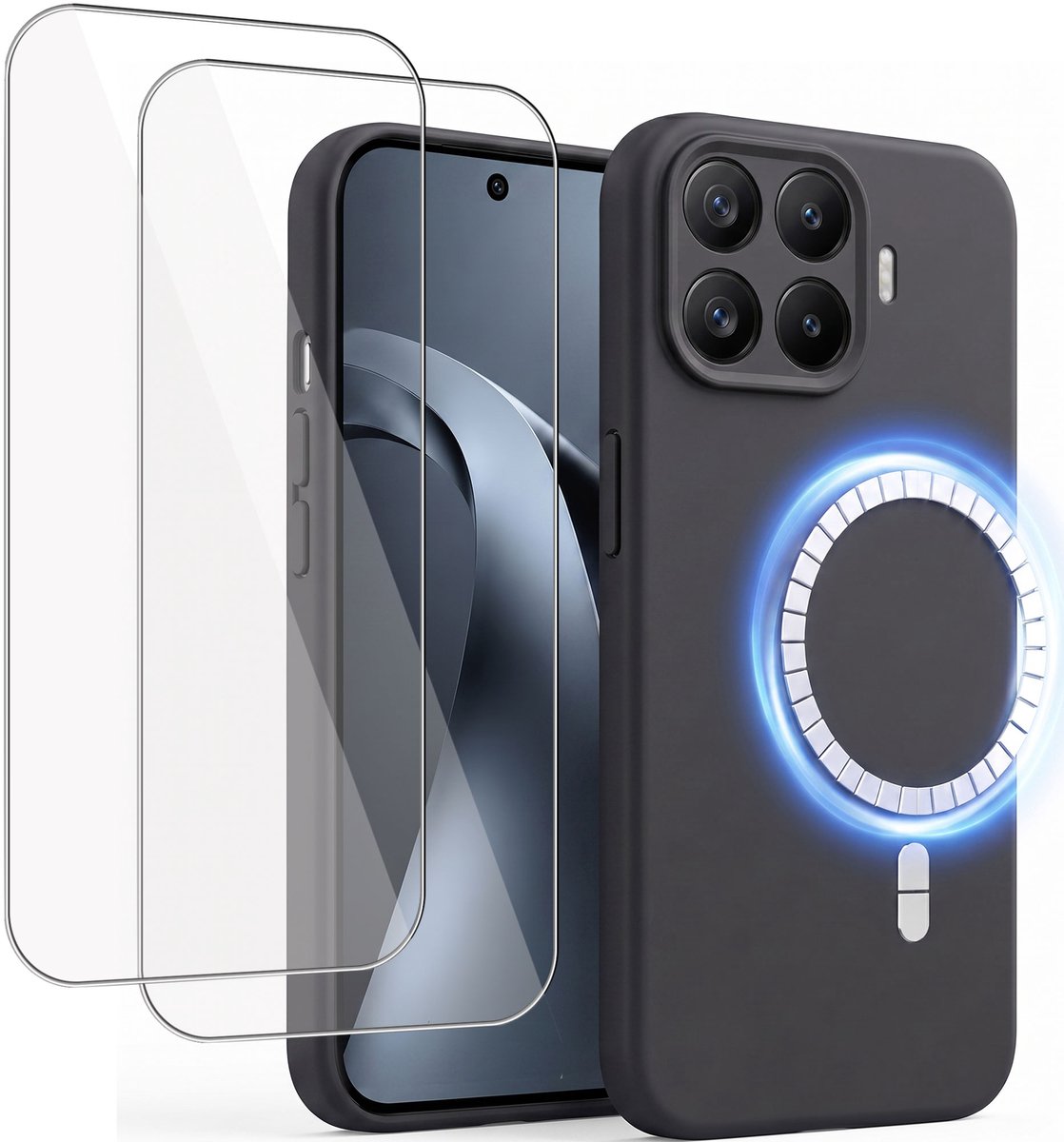 Hoesje + 2x Screenprotector geschikt voor Xiaomi 17 - Hoesje geschikt voor Magsafe - Draadloos opladen - Gehard Glas – Zwart