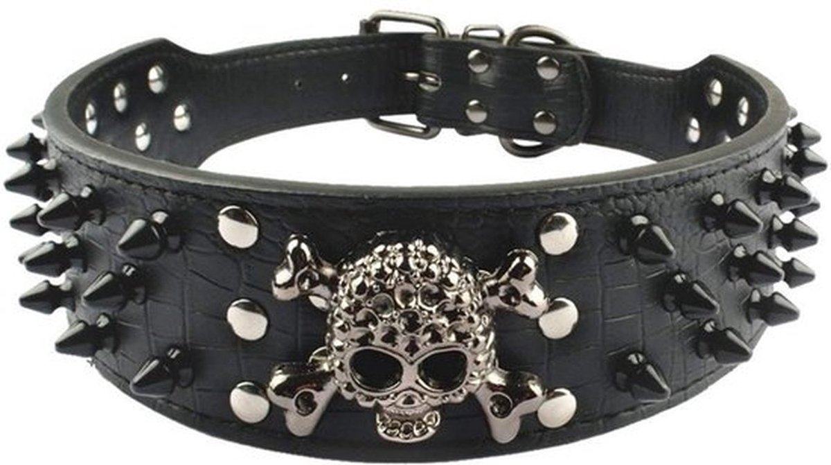 - Stijlvol Leren Hondenhalsband - Scherpe Punten - 2 Inch Breed - Zwart - Hondenhalsbanden voor Middelgrote en Grote Honden - Geschikt voor..