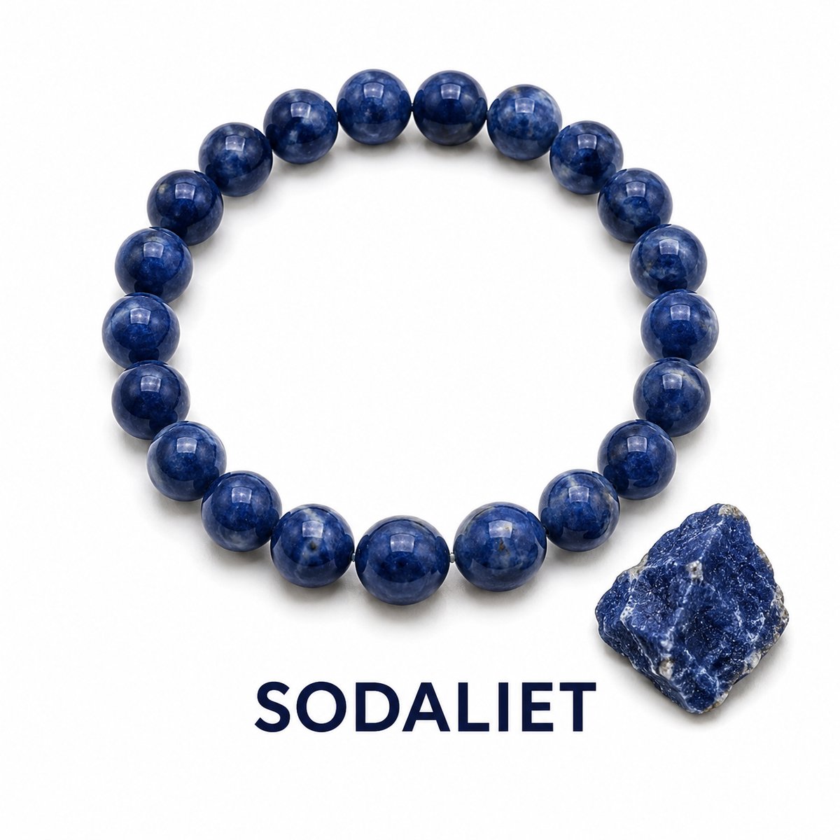 S4H Sodaliet Edelsteen Armband – 8 mm Kralen – 18 cm – Blauwe Natuursteen – Elastische Kralenarmband – Dames & Heren