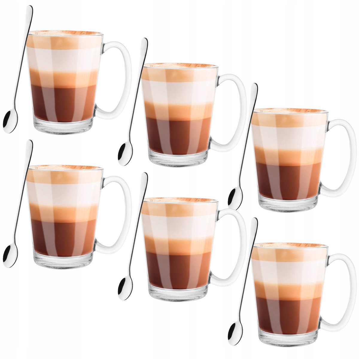 Set van 6 Latte Glazen met Lange Lepels - Springos®