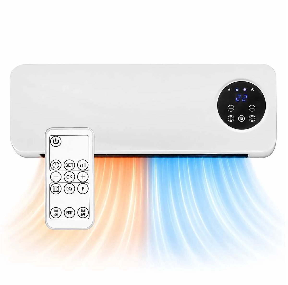 2-in-1 Ventilator en Verwarming 2000W – Wandgemonteerde Ventilatorkachel met Timer, Thermostaat en Afstandsbediening – Energiezuinig model