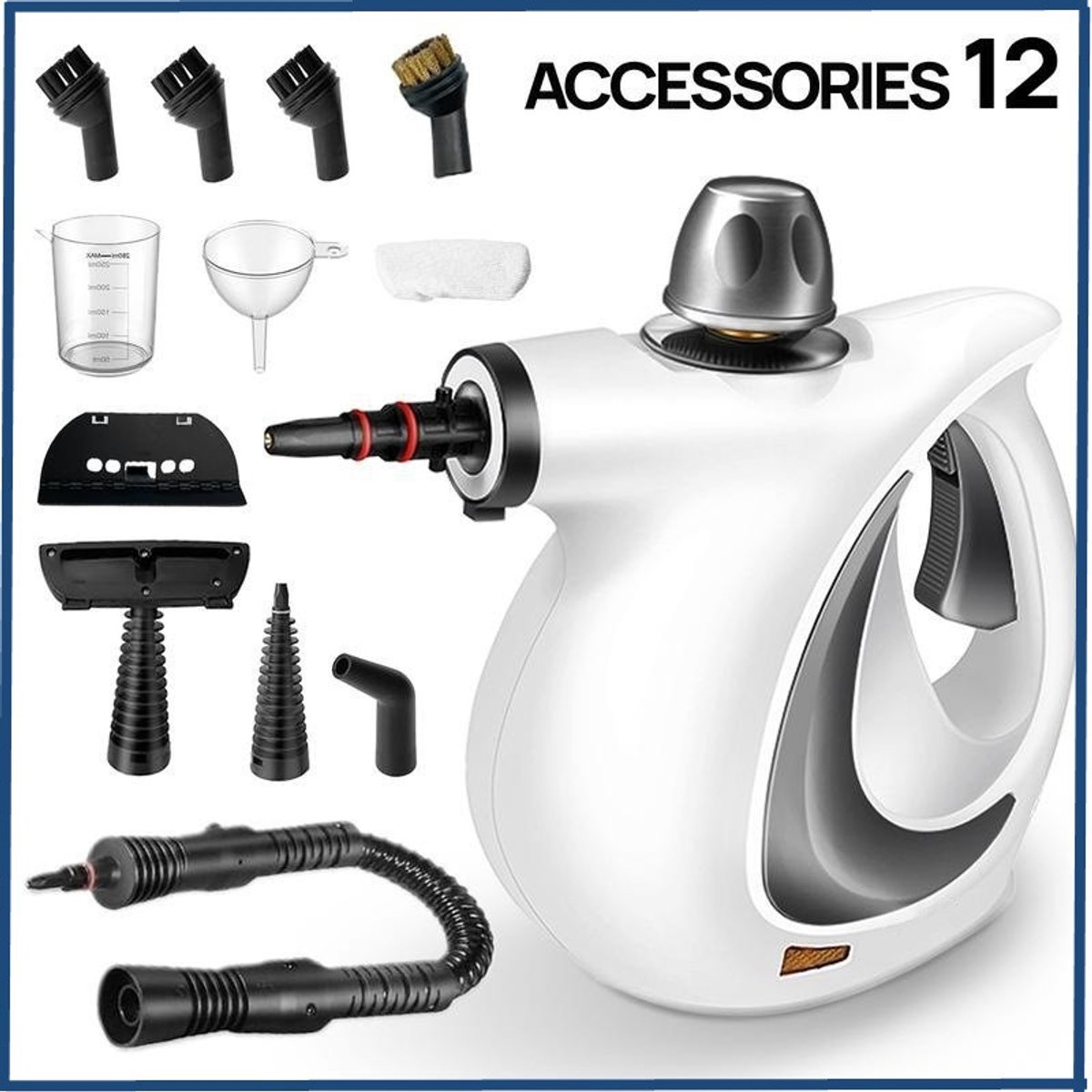 1200W stoomreiniger, draagbare stoomreiniger met 350ml watertank, 3,5 bar stoomdruk, 12 accessoires, stoomreiniger voor keuken, tegels, ramen, auto, tapijten, huis