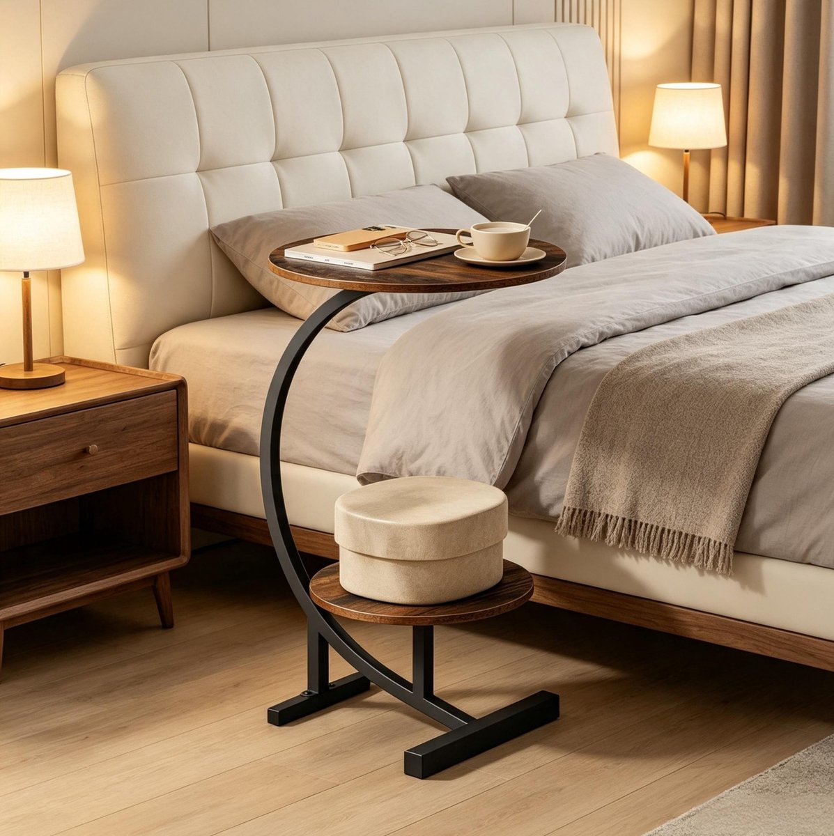 MODENUIT Bijzettafel - Dubbel Legvlak - Voor Woonkamer En Slaapkamer - MDF En Metaal - Rustiek Bruin - 40 Cm