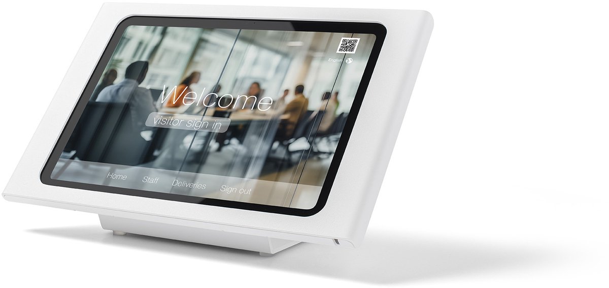 Tabdoq Professionele Bureaustandaard Voor Apple iPad 11e Gen A16 11-inch | Veilige Metalen Kioskbehuizing | iPad Tablethouder Portret & Landschap | Voor Kassa & Zakelijk Gebruik, wit