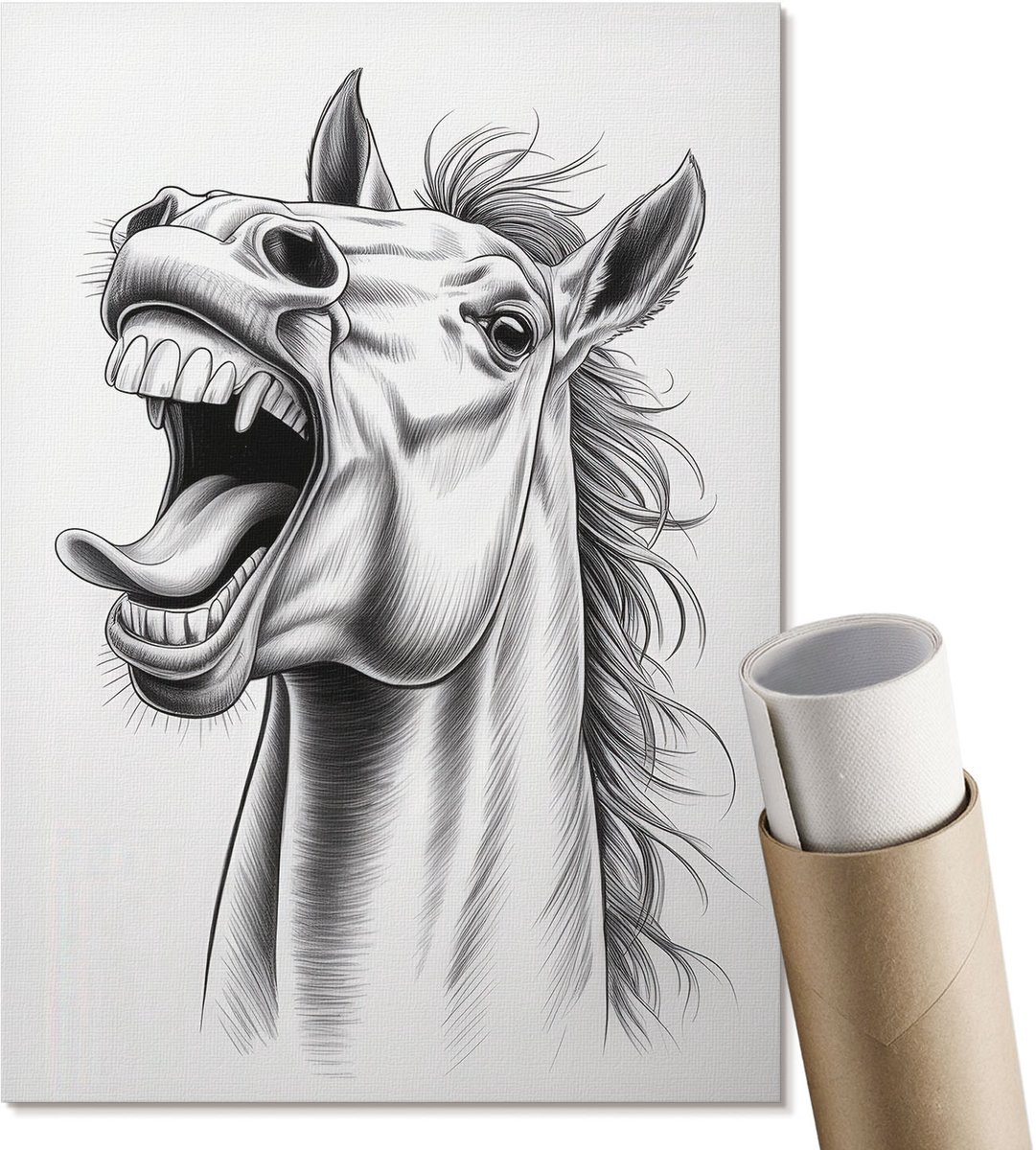Coloray Polycanvas Wandposter - Paardengelach, Illustratie - A4 - Zwart Design - Rechthoek - Interieurdecoratie - Woonkamer, Slaapkamer, Kantoor - Humoristisch