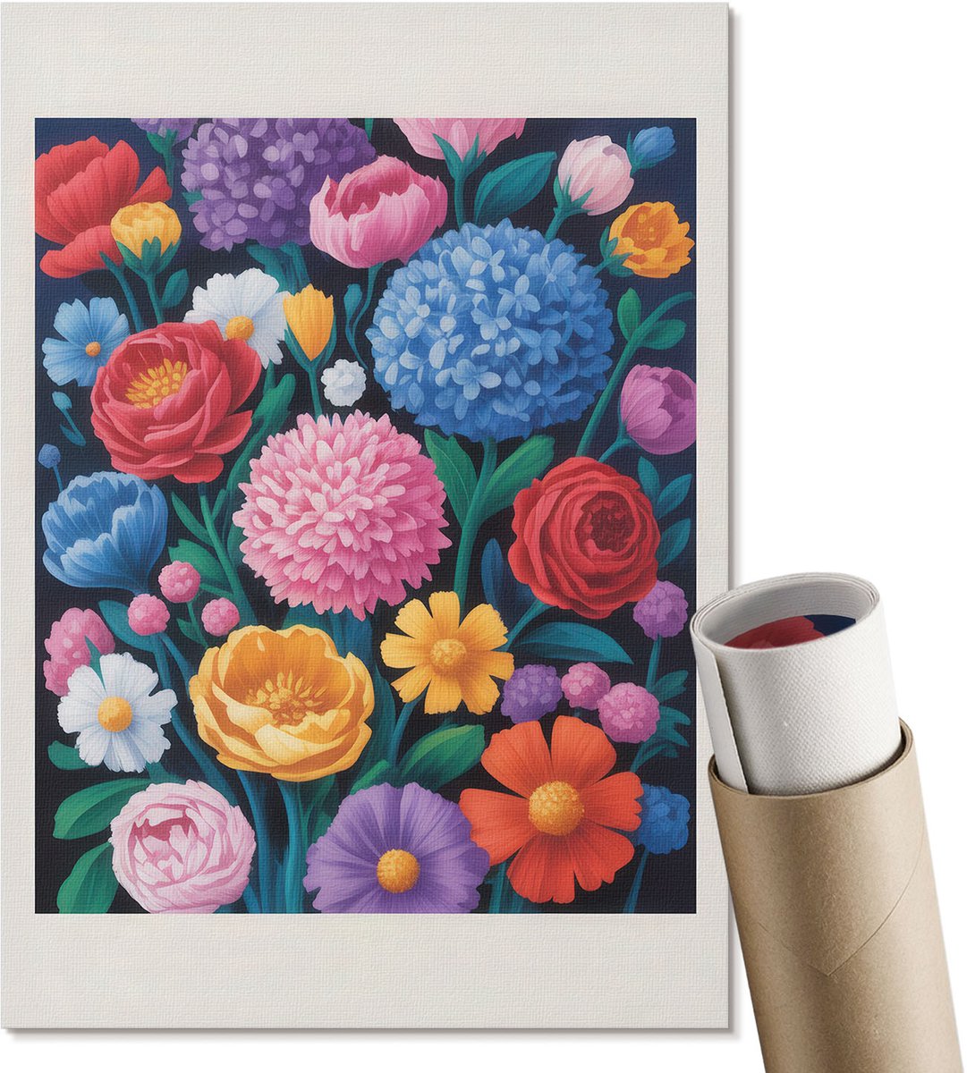 Coloray Polycanvas Wandposter - Regenboogbloemen, Schilderen - A4 - Blauw Illustratie - Rechthoek - Muurkunst - Woonkamer, Slaapkamer, Kantoor - Romantisch