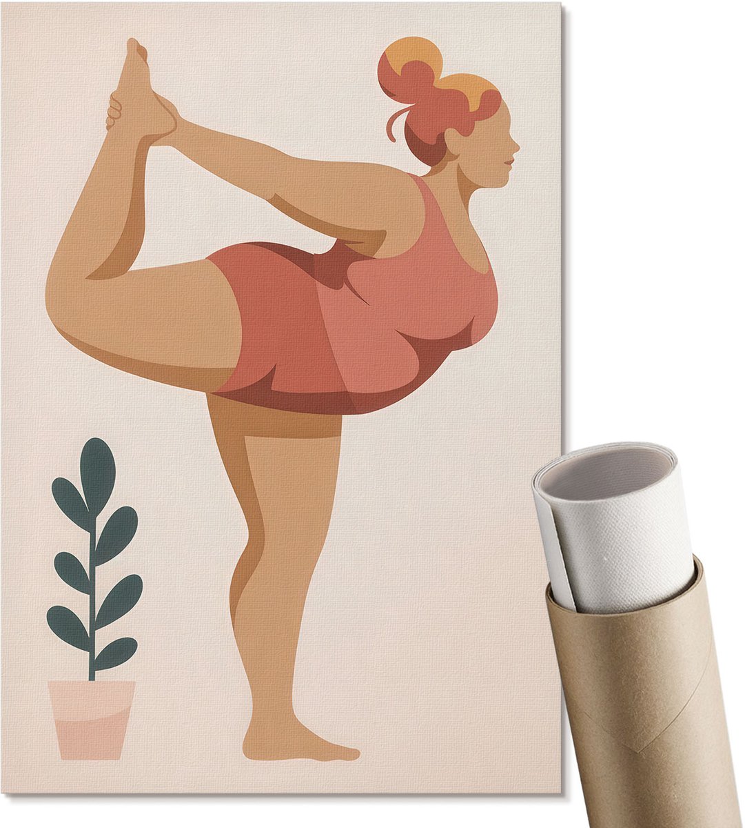 Coloray Polycanvas Poster - Yoga Beoefening, Illustratie - A4 - Beige Kunst - Rechthoek - Decoratieve poster - Woonkamer, Slaapkamer, Kantoor - Modern