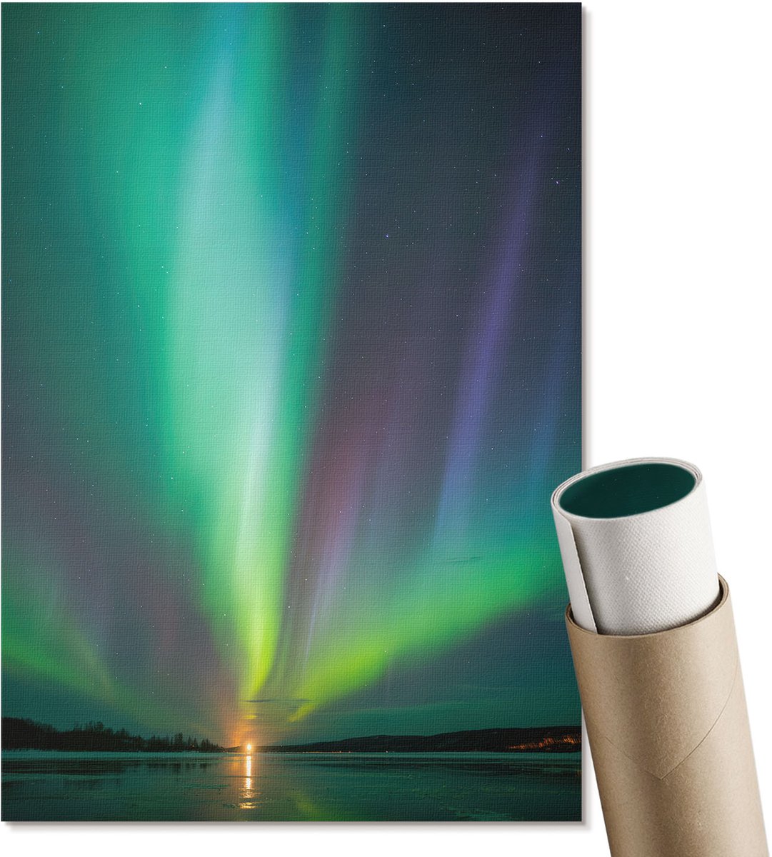 Coloray Canvas Poster Polycanvas - Noorderlicht, Fotografie - A4 - Groen Decoratie - Rechthoek - Decoratieve poster - Woonkamer, Slaapkamer, Kantoor - Modern