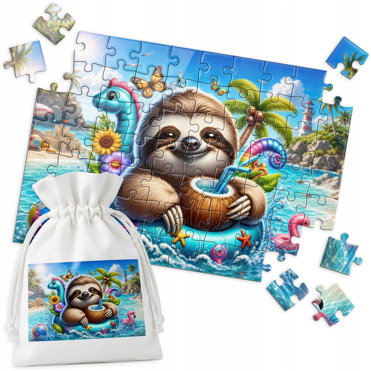 70-delige Puzzel: Kokosdrank, Luiaard, Oceaan & Meer