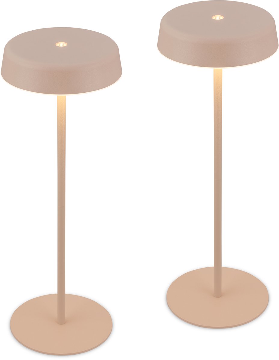 BRILONER Pala – Set van 2 Tafellampen oplaadbaar – dimbaar – draadloos – IP44 – warm wit licht – beige – Ø13 x 36,5 cm