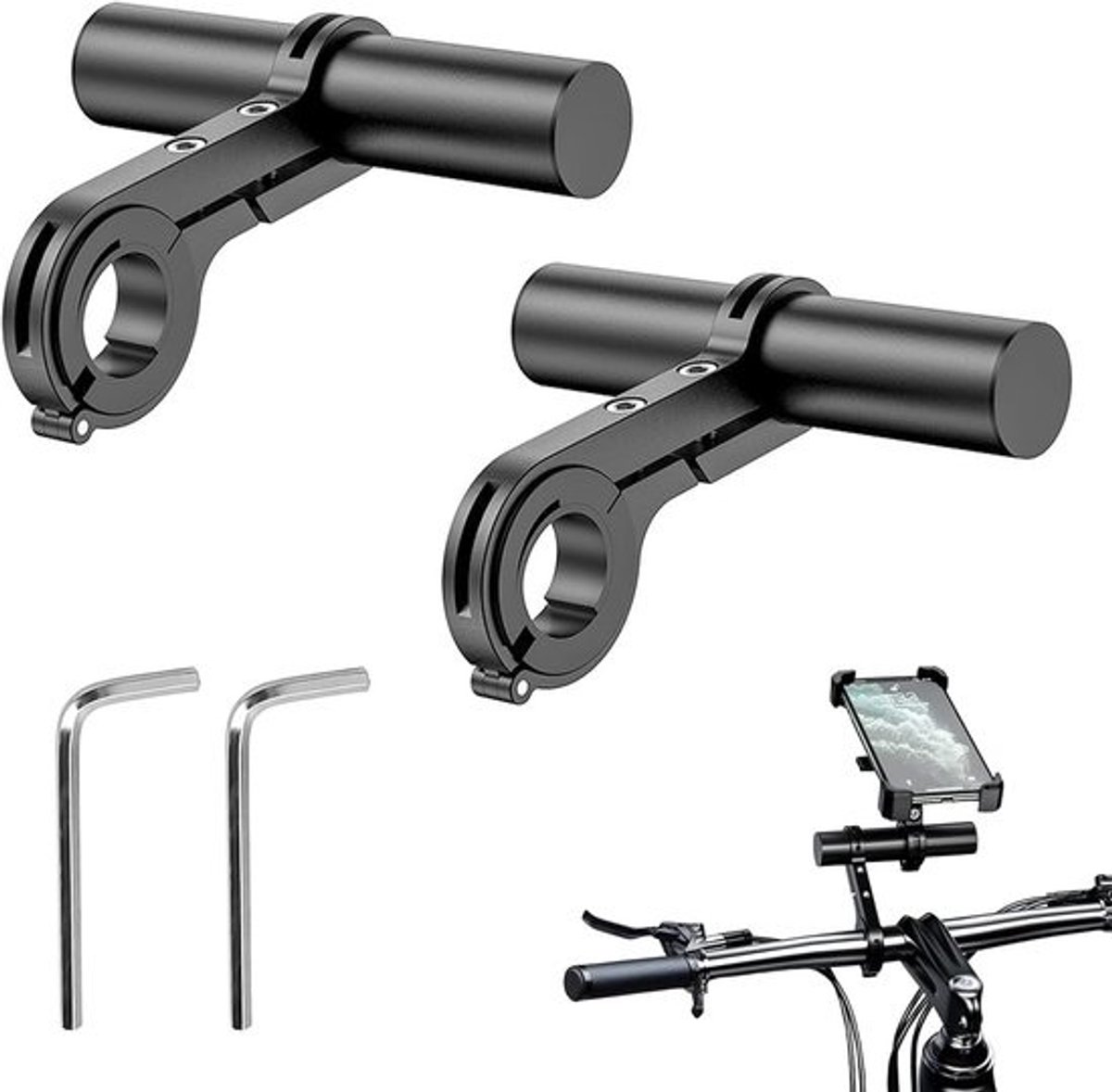 Fietsstuur Verlenger - Stuur Extensie - Accessoires Bevestigen - Dubbele Klem - 10 cm Lang - Zwart