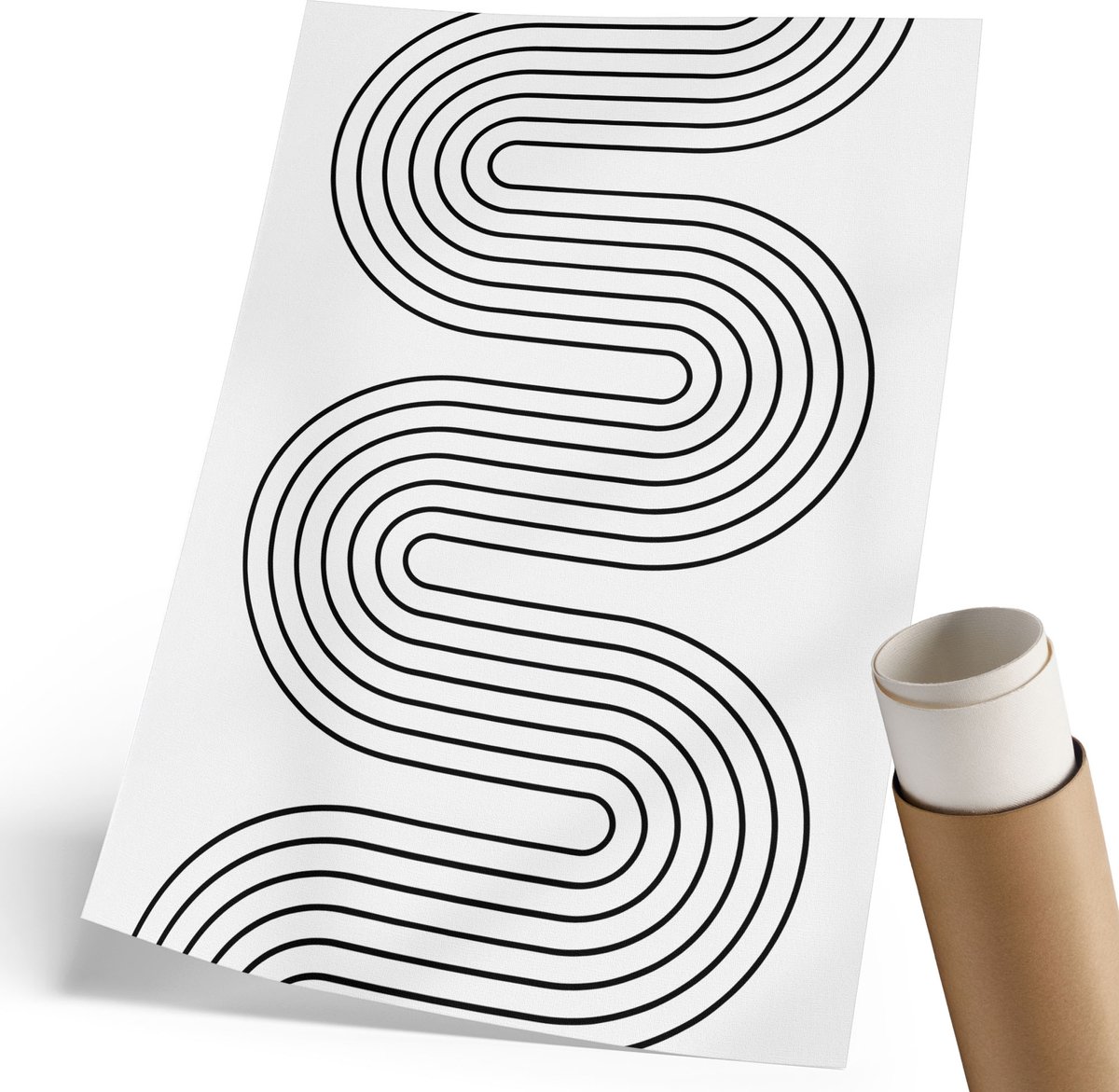 Coloray Polycanvas Poster - Gebogen Lijnen, Illustratie - 210 x 297 mm - Zwart-wit Kunst - Rechthoek - Kunstposter - Woonkamer, Slaapkamer, Kantoor - Modern