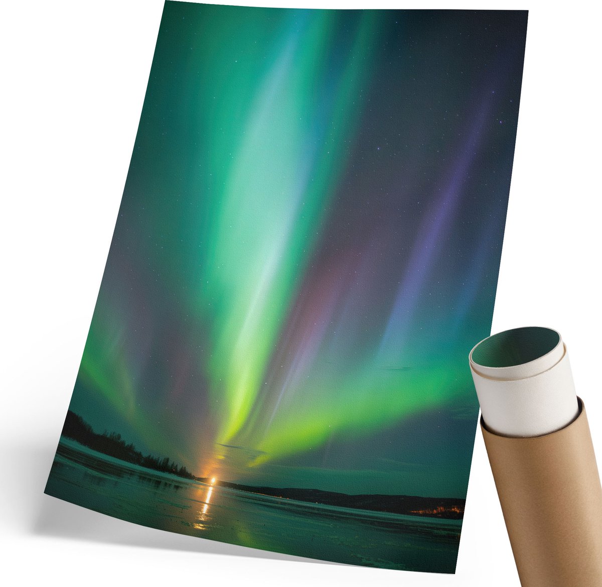 Coloray Canvas Poster Polycanvas - Noorderlicht, Fotografie - 210 x 297 mm - Groen Decoratie - Rechthoek - Decoratieve poster - Woonkamer, Slaapkamer, Kantoor - Modern