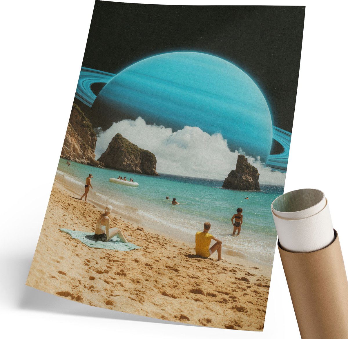 Coloray Polycanvas Poster - Ruimtestrand, Illustratie - 210 x 297 mm - Blauw Kunst - Rechthoek - Wandkunst - Woonkamer, Slaapkamer, Kantoor - Expressief