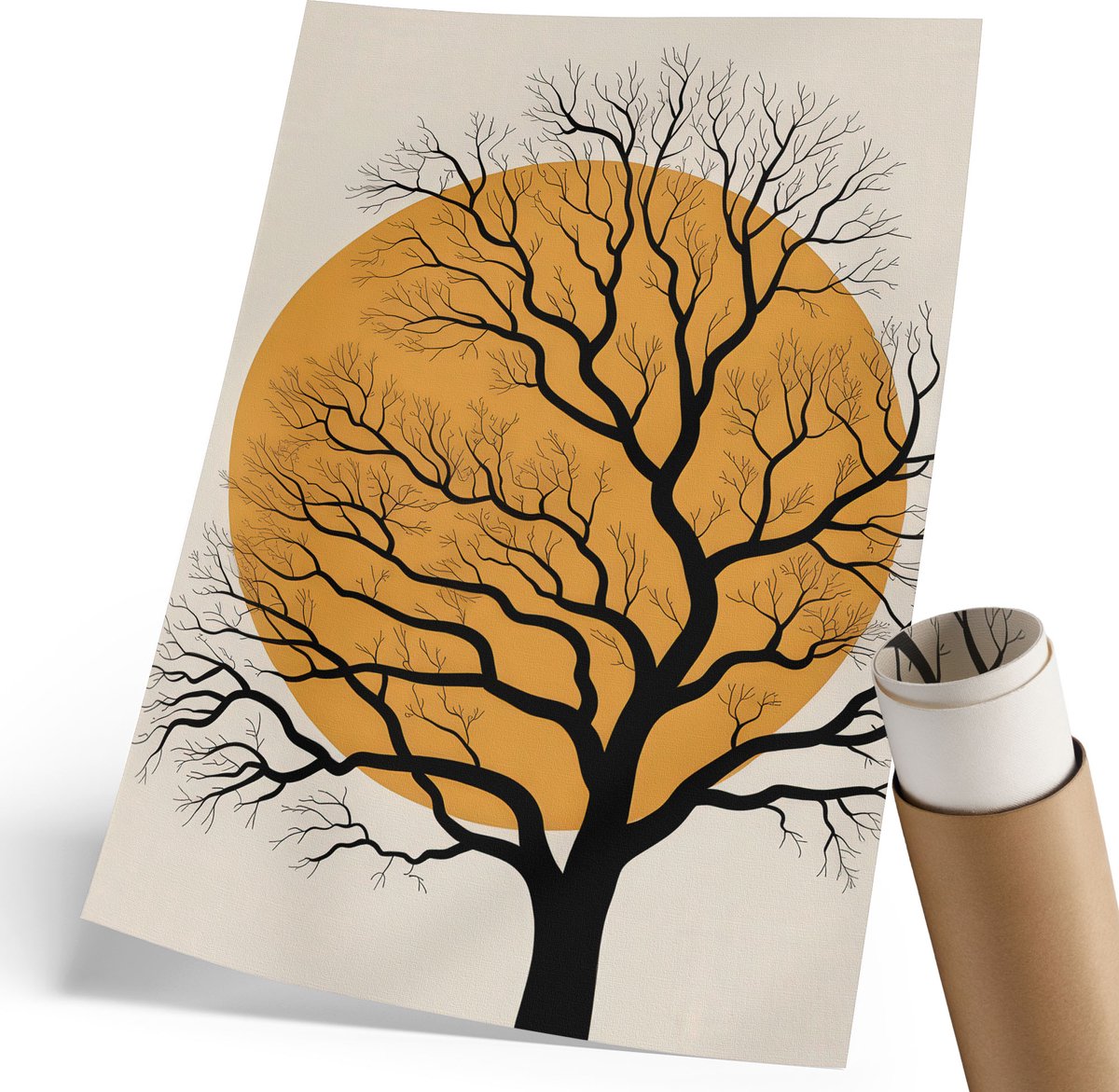 Coloray Polycanvas Poster - Abstracte Boom, Illustratie - 210 x 297 mm - Oranje Wandposter - Rechthoek - Decoratieve poster - Woonkamer, Slaapkamer, Kantoor - Minimalist