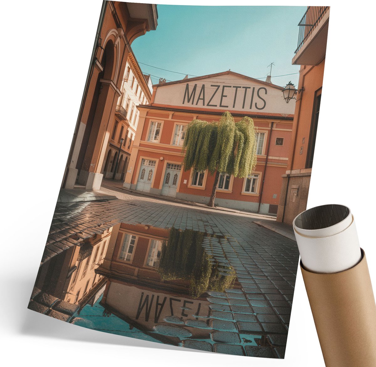 Coloray Polycanvas Wandposter - Zonnige Stad, Fotografie - 210 x 297 mm - Oranje Wanddecoratie - Rechthoek - Interieurdecoratie - Woonkamer, Slaapkamer, Kantoor - Modern