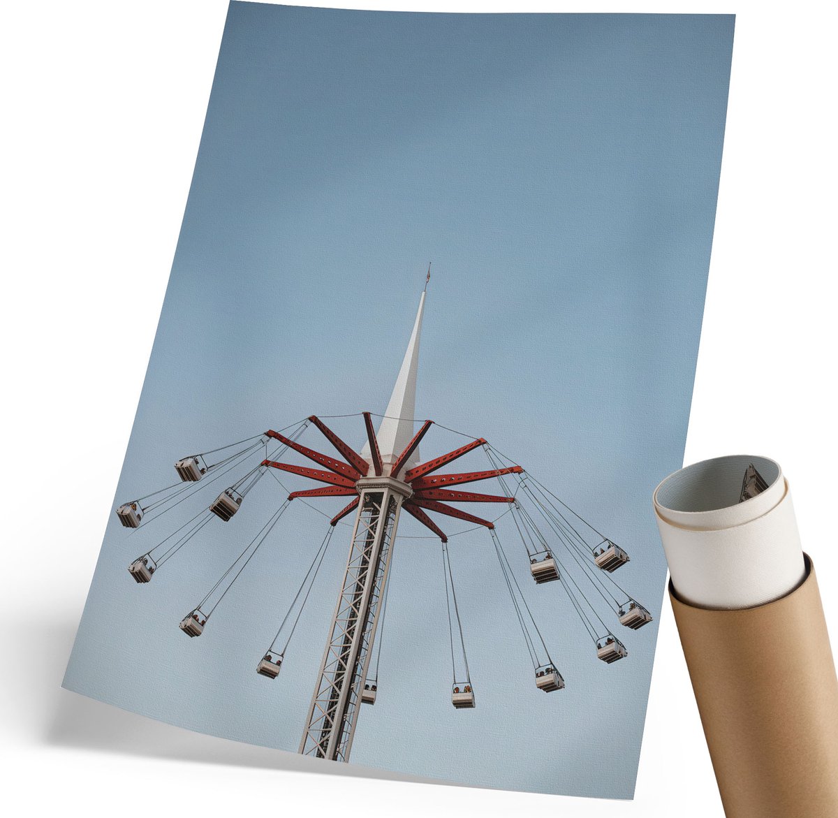 Coloray Polycanvas Wandposter - Carrousel En Hemel, Fotografie - 210 x 297 mm - Blauw Wandposter - Rechthoek - Canvasposter - Woonkamer, Slaapkamer, Kantoor - Modern