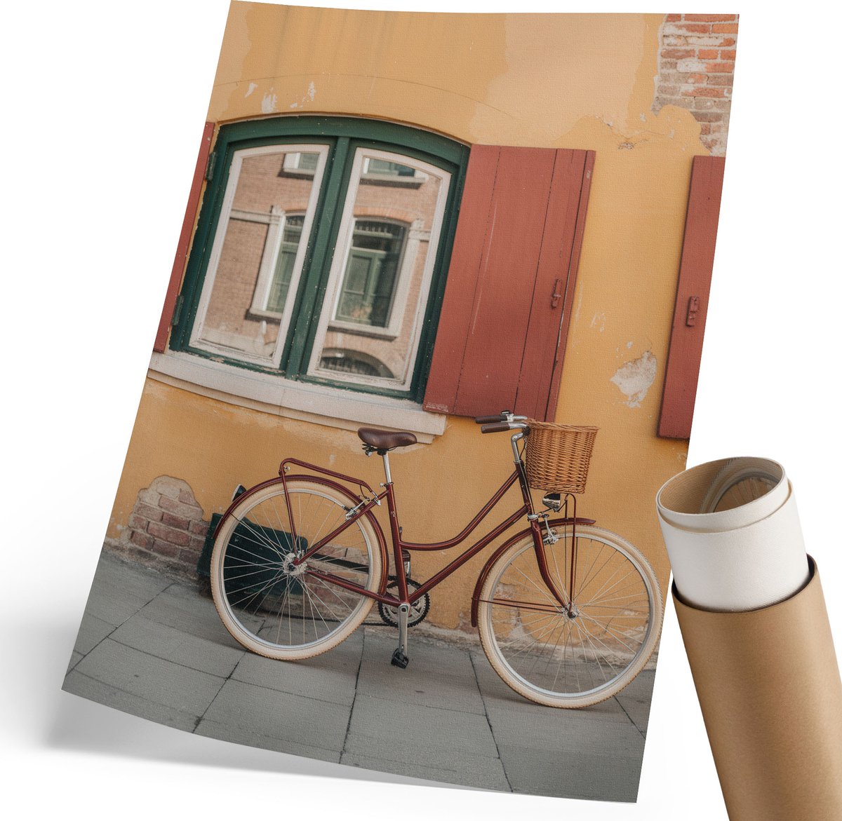 Coloray Polycanvas Wandposter - Retrofiets, Fotografie - 210 x 297 mm - Oranje Decoratie - Rechthoek - Wandkunstwerk - Woonkamer, Slaapkamer, Kantoor - Vintage