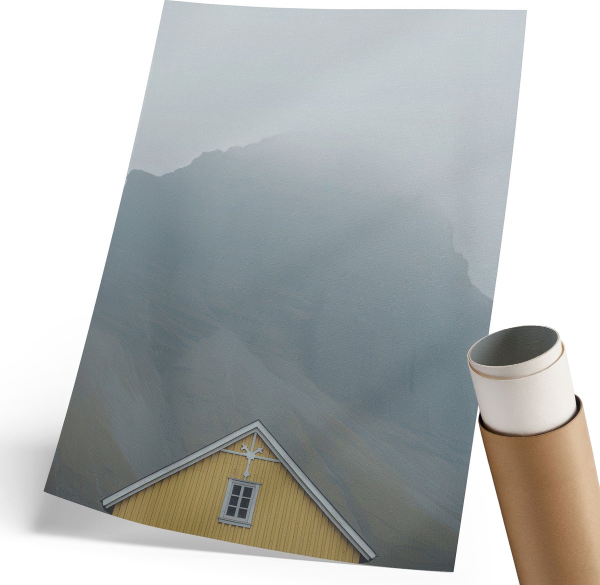 Coloray Polycanvas Wandposter - Mistig Landschap, Fotografie - 210 x 297 mm - Grijs Decoratie - Rechthoek - Wandkunstwerk - Woonkamer, Slaapkamer, Kantoor - Minimalist