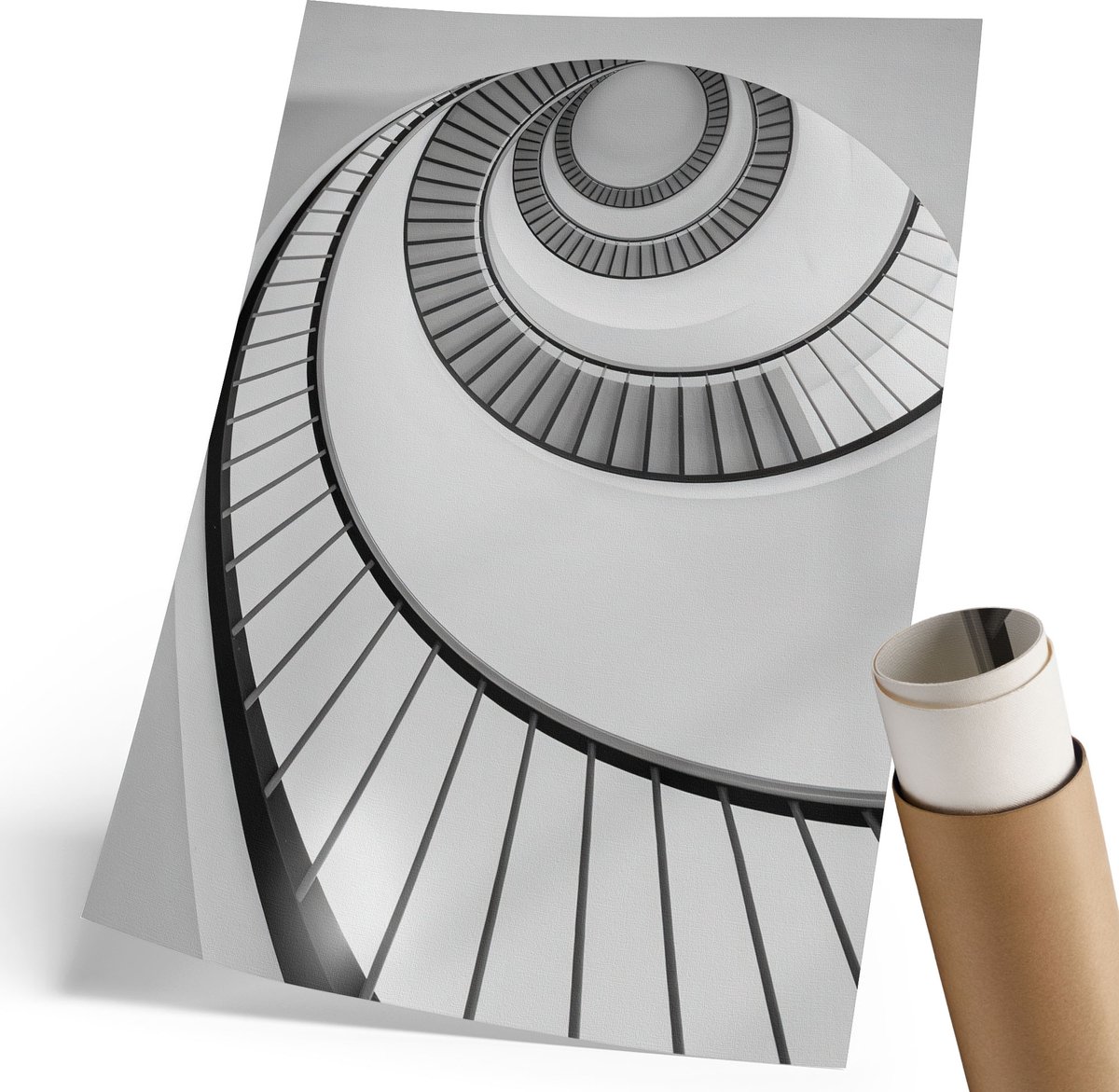 Coloray Polycanvas Poster - Wenteltrap, Fotografie - 210 x 297 mm - Zwart Illustratie - Rechthoek - Wandkunst - Woonkamer, Slaapkamer, Kantoor - Modern