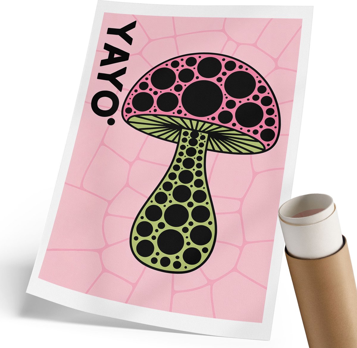 Coloray Canvas Poster Polycanvas - Paddenstoelafbeeldingen, Illustratie - 210 x 297 mm - Roze Decoratie - Rechthoek - Wandkunst - Woonkamer, Slaapkamer, Kantoor - Popcultuur
