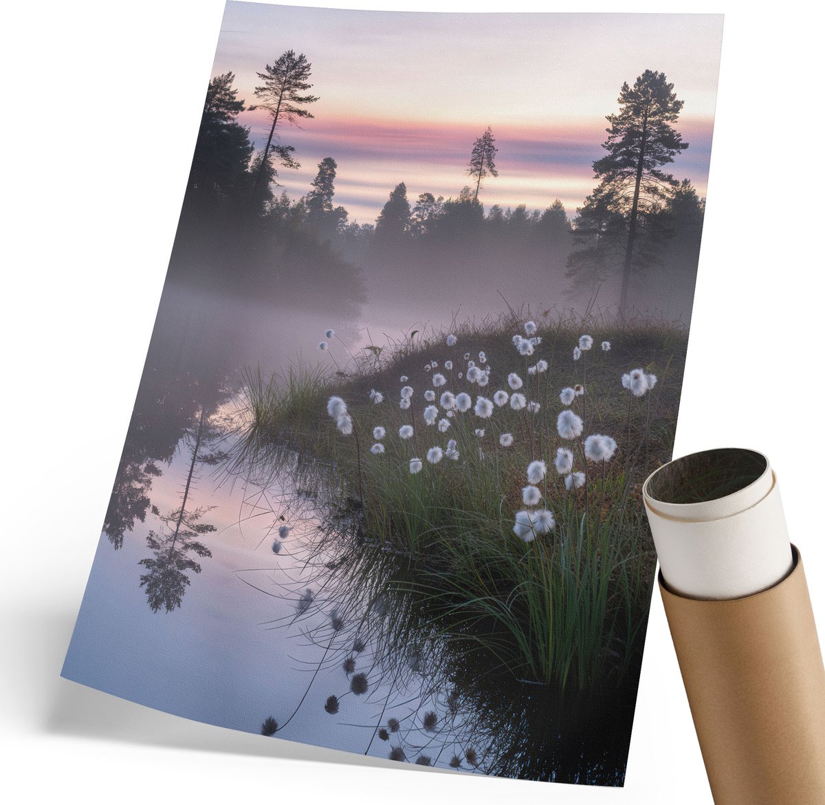Coloray Polycanvas Poster - Meer In De Ochtend, Fotografie - 210 x 297 mm - Grijs Kunst - Rechthoek - Muurdecoratie - Woonkamer, Slaapkamer, Kantoor - Klassiek